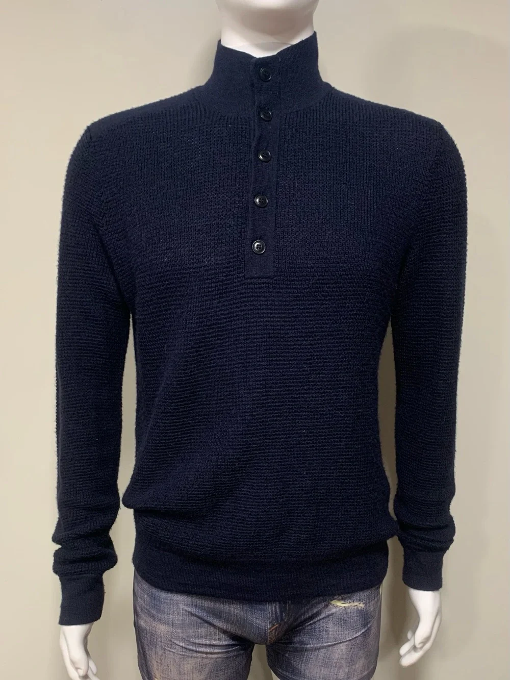 Theory High Neck 3/4 Button Wool Blend Knit Pullover Sweater Mens M Academia